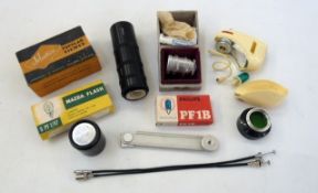 A Taylor Hobson Serital lens, cased, a Zeiss Ikon ikoblitz folding flash circa 1950s, Johnsons