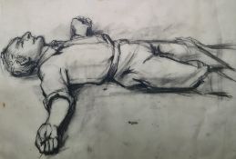 Unattributed Charcoal drawing Man lying on the ground, 22cm x 32.5cm