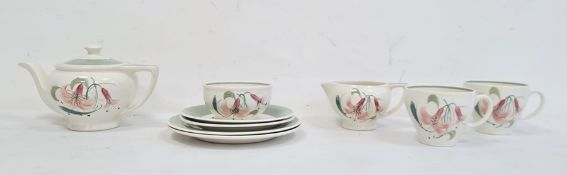 Susie Cooper hand-painted tea set for two, comprising teapot, milk jug, sugar bowl, two cups and