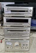 Technics four-tier music centre with stereo cassette deck, stereo tuner, compact disc player, stereo