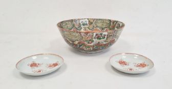 Chinese Canton porcelain bowl with floral medallions on an orange scale ground, 23cm diameter and