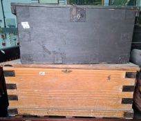 Large metal banded wooden box and another (2)