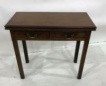 19th century tea table, the rectangular top with moulded edge above two drawers, square section