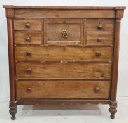 Scottish mahogany chest of eight assorted drawers including central bonnet drawer, the breakfront