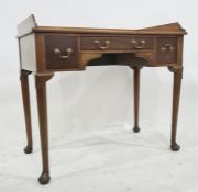 20th century washstand with three-quarter gallery rectangular top above three drawers, on turned