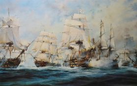 After Robert Taylor Colour print The Battle of Trafalgar, framed