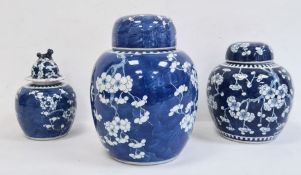 Large Chinese porcelain ginger jar with prunus blossom on a blue wash ground, lidded, ovoid, 26cm