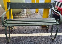 Wrought iron and wooden slatted bench, 110cm wide
