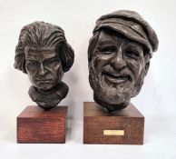 Doreen Kern (b. 1931) two various patinated bronze overlay busts on square wooden plinth bases,