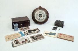 Oriental copper-coloured cigarette box decorated with koi carp, a 1930's carved oak circular