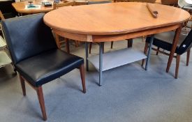20th century, probably G-Plan Fresco, teak extending dining table (one leg damaged) and four black