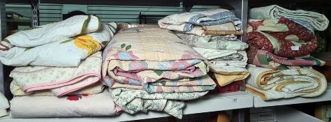 Large quantity of various patchwork quilts of various sizes, colours and assorted table linen (1 1/2