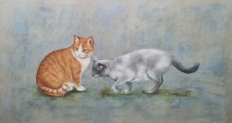 Playfair Pastel drawing Two cats, signed and dated 93, 32.5cm x 57.5cm
