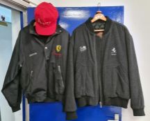 Cerruti limited edition Ferrari Aspray Collaboration black jacket, a red Aspray cap and a Hugo