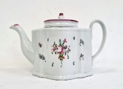 18th century possibly Newhall English teapot decorated with pink and green floral sprays and wavy