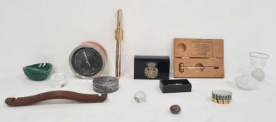 Short & Mason teak circular barometer with wine thermometer in wooden case, two glass miniature