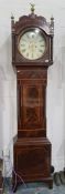 19th century mahogany longcase clock, arched hood enclosing circular dial (13