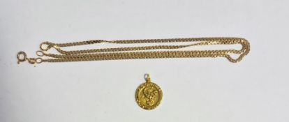 9ct gold chain, 4g and a 9ct gold circular Scorpio pendant (2)