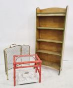 Painted open bookcase, a set of bathroom scales, a spark guard and a bamboo coffee table (4)