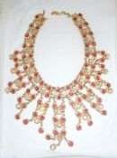 Christian Dior gold-coloured necklace collarette with hanging drops set with red and white