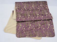 Victorian silk stole, padded, purple, decorated with leaves in green and sprays of cream flowers,