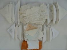 Large selection of embroidered and white-work and lace handkerchiefs, a selection of crocheted items