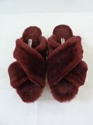 Pair Mui Mui maroon shearling wedge mulesCondition ReportSize 37 approx.