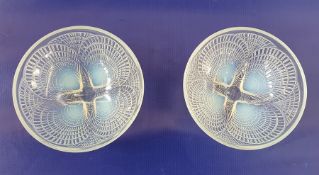 Set of seven Lalique opalescent glass ‘Coquilles’ pattern glass dessert bowls, stencilled mark ‘R