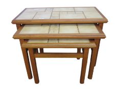 20th century nest of three tile-top tables in beige, 64cm wide