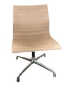 Charles Eames office chair produced by Herman Miller, with brown upholstered seat, marked to base,