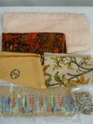 Various fabric samples, embroideries, textile pieces, sequinned pieces, etc (1 box)