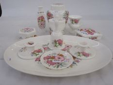 Wedgwood 'Meadow Sweet' dressing table set, matching items , a pottery dish, a Franz trinket dish, a