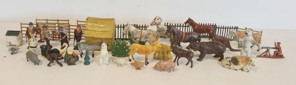Britains lead farm animals and other animals to include kangaroos, bears, etc, farm gates and a