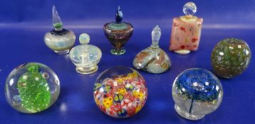 ********* WITHDRAWN ***************Five various multicoloured glass scent bottles and four glass