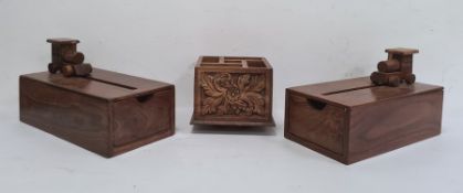 Pair of hardwood novelty boxes, of rectangular drawer design and opened by pushing the model train