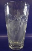 Large glass vase of flared form, engraved with a maiden dancing, 27cm high