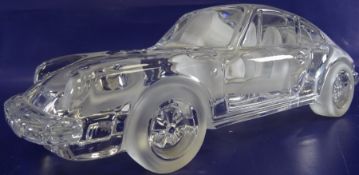 Large Daum , France, clear glass and satin glass model Porsche 911 sports car , 31cm long x 10cm