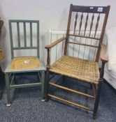 Wooden seated armchair with spindle turned backrest, turned supports and stretchers together with