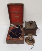 Pye Telecommunications vintage microphone on circular metal base, a vintage theatre lights dimmer