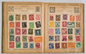 Rowland Hill stamp album in reasonable condition with a few hundred 'Junior' used stamps - value