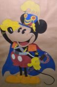 20th Century school, Mickey Mouse, gouache, together with a mirror