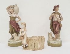Royal Worcester figural vase modelled as a girl in a bonnet with basket, next to a tree stump,
