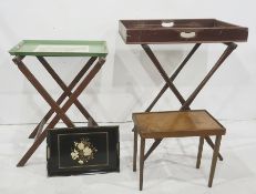 Butler's tray on stand, a folding luggage stand and a folding travel table, plus two painted