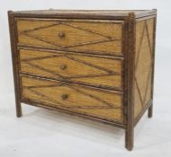20th century bamboo and woven cane chest of three drawers, 79 cms h. 47.5 depth and 91 cms wide
