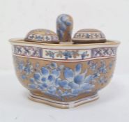 19th century French porcelain inkstand of quatrefoil shape and fitted seal and pair inkwells, blue