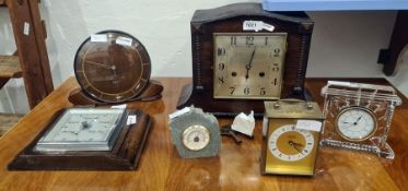 Waterford crystal mantel clock with Roman numeral dial, 13cm high, a Junghans Automat mantel