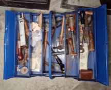 Metal tool box with tools and metal set square