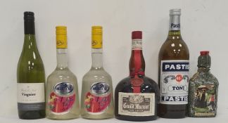 One bottle of Grand Marnier orange liqueur, two bottles of Mai Tai liqueur, one bottle of Pastis and