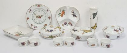 Royal Worcester 'Evesham' pattern tableware to include dishes, tureens and covers, wall clock, etc