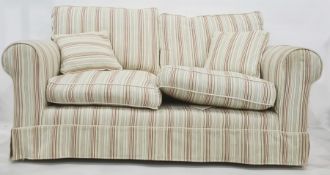 Striped upholstered two seat sofa Condition ReportDimensions: 177W x 96D x 83H cm The condition is